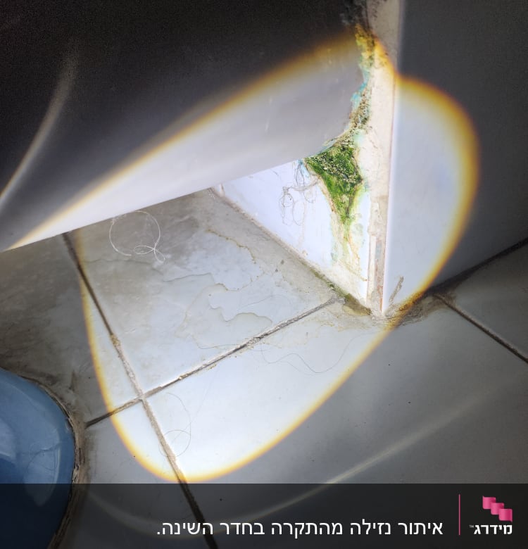 דליפה בצינור עם סימני רטיבות ועובש